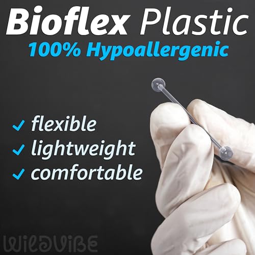 Plastic Tongue Rings For Surgery - Clear Plastic Tongue Rings For Work - Hypoallergenic Straight Barbell Bioflex Ring Piercing Jewelry - Clear Industrial Piercing Jewelry - color: 14g - 18mm-50mm (12 set)