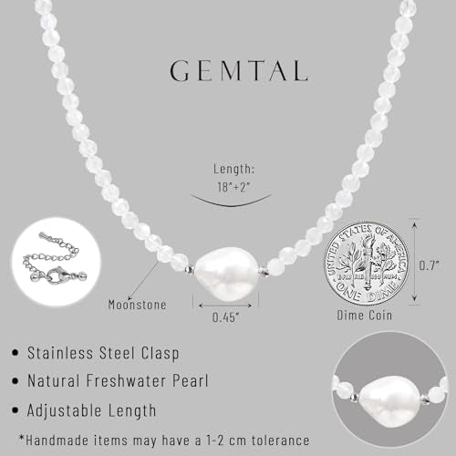 Single Pearl Choker Pendant Necklaces for Women, Natural Gemstone Womens Black Stone Beaded Choker Necklace, Dainty Round Freshwater Pearl Handmade Jewelry Gift Women Birthday Bridesmaids Anniversary 16 18 inch - color: 07-Moonstone, size: 18"