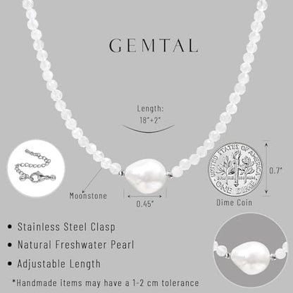 Single Pearl Choker Pendant Necklaces for Women, Natural Gemstone Womens Black Stone Beaded Choker Necklace, Dainty Round Freshwater Pearl Handmade Jewelry Gift Women Birthday Bridesmaids Anniversary 16 18 inch - color: 07-Moonstone, size: 18"