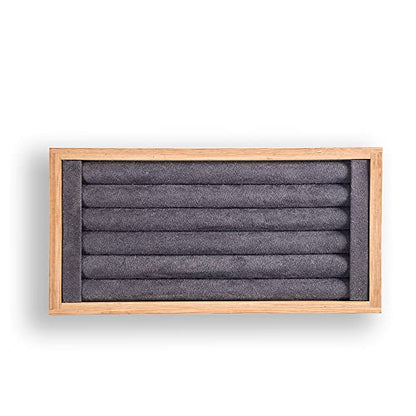 Coward Bamboo Ring Earrings Display Holder Jewelry Storage Tray Organizer (gray) - color: Gray Velvet
