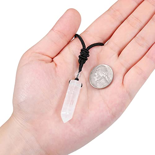 Top Plaza Healing Crystal Stone Necklaces for Men Hexagonal Pendant Necklaces Adjustable Braided Rope Natural Gemstone Necklace Jewelry Christmas Gift for Dad, Husband - color: Clear Quartz+Black Obsidian