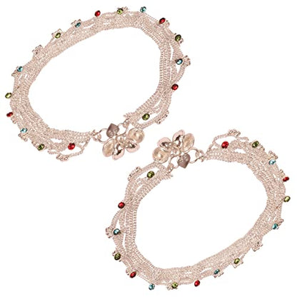 Touchstone Indian anklets for women gold silver payal set jewelry simple jhanjar bollywood handcrafted pretty stylish designer paazeb - style: D037 Multicolor