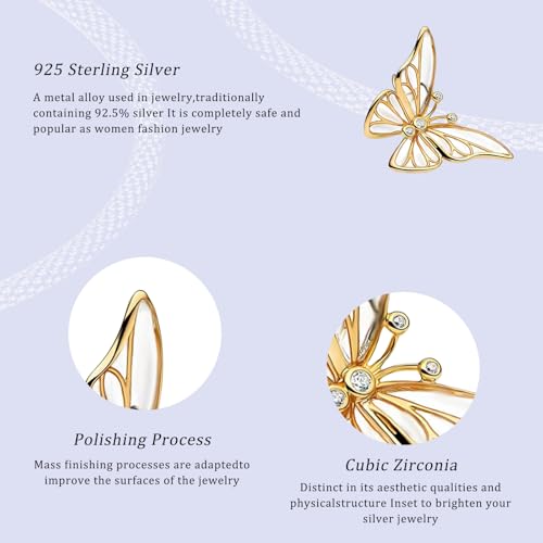 14K Gold Plated Silver Charms for Pandora, Women Heart Family Love Pet Animal Bead Dangle for Bracelets Necklace Jewelry Gift - color: B-Golden - Butterfly
