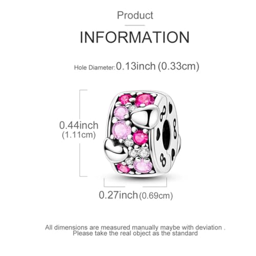 Heart Charm Clip Lock Spacer Stopper Charm Bead Bracelet 925 Sterling Silver Charms Safety Chain for Pandora Bracelets - color: Pink Heart -A