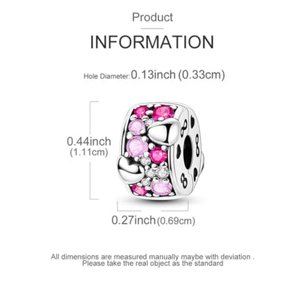 Heart Charm Clip Lock Spacer Stopper Charm Bead Bracelet 925 Sterling Silver Charms Safety Chain for Pandora Bracelets - color: Pink Heart -A