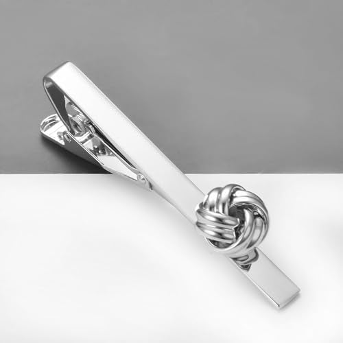 Pearl Rose Tie Clip Cufflinks Set for Men Gold Silver Gun-black Cufflinks and Tie Clip Groom Wedding Business Jewelry - style: Knot-Silver