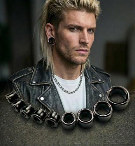 Ear gauges ear plugs Black Obsidian Hollow Tunnels Organic Stone Double Saddle Ear Plugs - style: 19mm-3/4 Inch