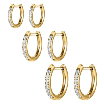 AOEDEJ G23 Titanium Black/Steel Gray/Gold Hoop Earrings 18G Small Huggie Hoop Earrings 8mm/10mm/12mm Cartilage for Sensitive Ears for Multiple Piercing Cartilage Hoop Earring Stack Jewelry - style: D-CZ-Gold-8+10+12