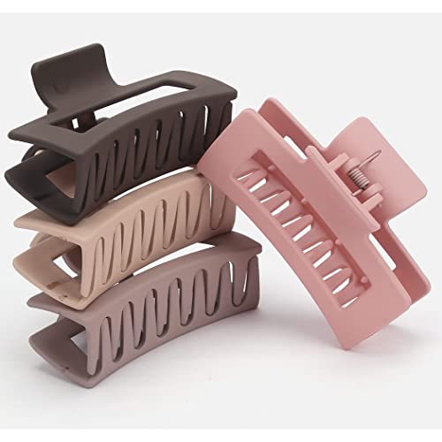 Canitor 4 PCS Matte Rectangular Banana Clips - Thick Hair Clips, Non-Slip Barrettes for Women's Thick Hair - color: flower series