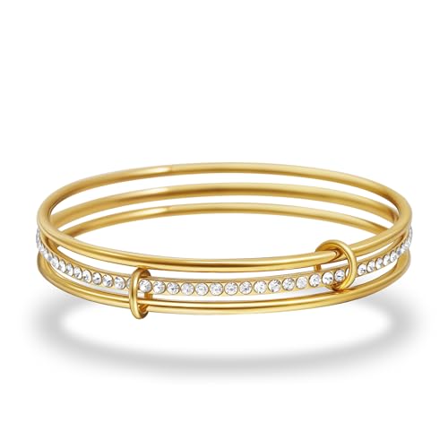 Stackable Bangle Bracelets for Women 18K Gold Plated Stainless Steel Non Tarnish Bangles 8 inch Bracelet Stack Trendy Women's Jewelry Gift - color: Gold, size: 7.5 inch