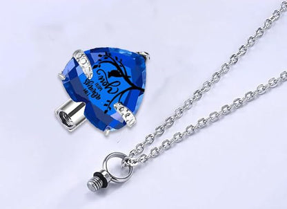 Q&D&S Crystal Urn Necklace for Ashes, Heart Birthstone Memorial Cremation gift Jewelry for Women - color: blue