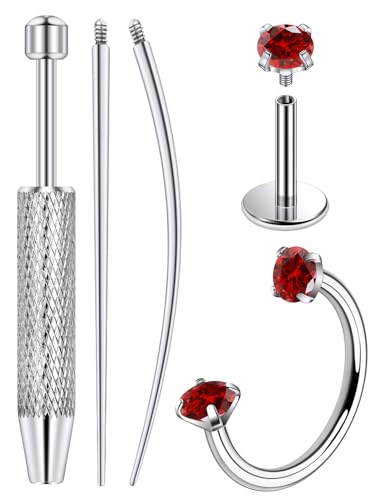 Lcolyoli 20G Titanium Horseshoe Nose Ring and Internally Threaded CZ Stud for Tragus/Nose/Helix/Conch Piercing Jewelry for Women Men Includes Taper Ball Grabber Tool for Easy Jewelry Changing - color: Red Cubic Zirconia, size: 18g