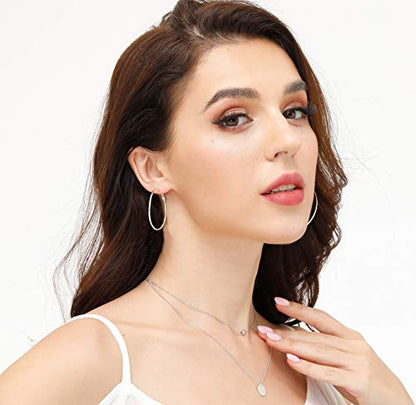 3 Pairs Sterling Silver Large Hoop Earrings Set for Women 40 50 60MM | 14K White Gold Plated, Hypoallergenic - style: E:Silver 20mm 30mm 40mm
