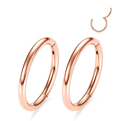 GAGABODY 2 Pcs Nose Rings 22G 20G 18G 16G 14G 12G 10G 8G Surgical Steel Piercing Rings for Nose Septum Cartilage Helix Tragus Conch Rook Daith Lobe from 5mm to 16mm Seamless Hoop Unisex Hinged Earrings - color: Rose Gold