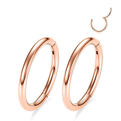 GAGABODY 2 Pcs Nose Rings 22G 20G 18G 16G 14G 12G 10G 8G Surgical Steel Piercing Rings for Nose Septum Cartilage Helix Tragus Conch Rook Daith Lobe from 5mm to 16mm Seamless Hoop Unisex Hinged Earrings - color: Rose Gold
