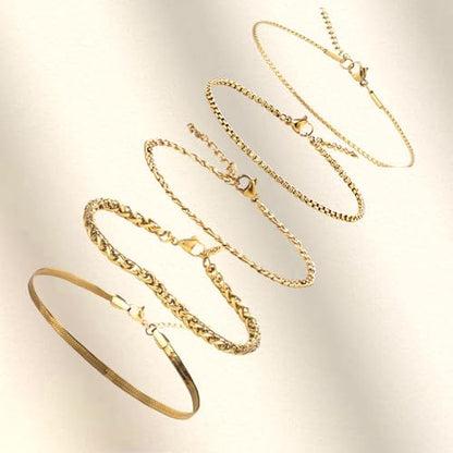 Gold Bracelets for Women Jewelry Sets for Women Trendy Thin Dainty Stackable Cuban Link Paperclip Chain Bracelet Pack Fashion Accessories Gifts for Womens