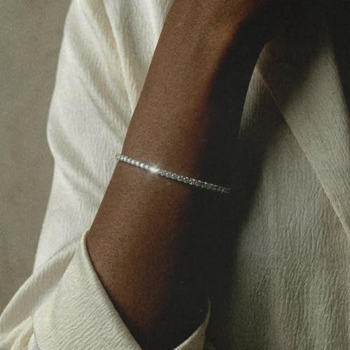 Tennis Bracelet for Women, Cubic Zirconia, Gold or Rhodium, 1.5-3mm | 18K Gold-Plated or Rhodium-Plated Brass, Cubic Zirconia, 1.5-3mm Widths, 6.5-7.5 in, Fade-Resistant, Jewelry Gift Box Ready - color: 3MM | Rhodium-Plated | 7 in