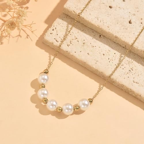 Dainty Gold Waterproof Choker Necklaces for Women Daily Wearing - color: Pearl Bead-GD