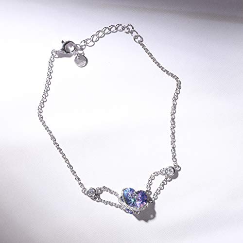 AOBOCO I Love You Jewelry - Sterling Silver Blue Purple Love Heart Bangle Bracelet Embellished with Crystals from Austria, Fine Anniversary Birthday Jewelry Gifts for Women - style: 03 Blue Purple Bracelet