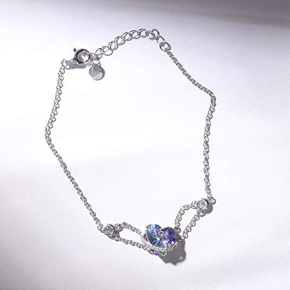 AOBOCO I Love You Jewelry - Sterling Silver Blue Purple Love Heart Bangle Bracelet Embellished with Crystals from Austria, Fine Anniversary Birthday Jewelry Gifts for Women - style: 03 Blue Purple Bracelet
