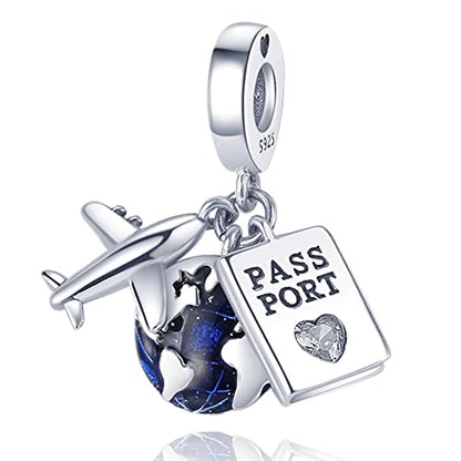 Pandach 925 Sterling Silver Charms for Bracelets and Necklaces Travel Round The World Beads Charms Relaxation Dangle Pendant,Jewelry Beads Gifts for Women - style: Airplane Travel 3-Piece Charms