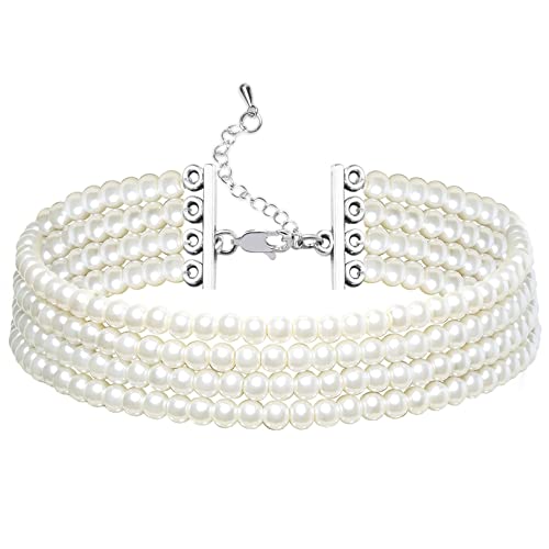 BABEYOND Round Imitation Pearl Choker Necklace Multi Strands Choker 20s Flapper Necklace Accessories for Gatsby Themed Party - style: 4-layer