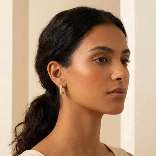 U Shaped Hoop Earrings for Women - Cubic Zirconia Pave Huggie Earrings, Skin-Friendly Geometric Jewelry for Anniversary & Daily Wear, Gift for Her - color: Gold
