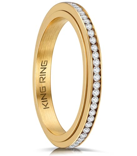 King Ring 3mm Spinner Rings – Premium Stainless Steel Fidget Rings for Women - Designed in USA - color: Gold White