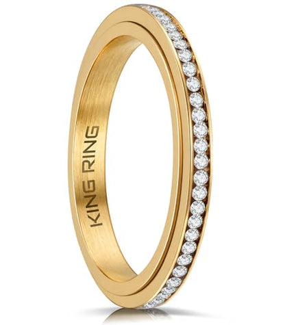King Ring 3mm Spinner Rings – Premium Stainless Steel Fidget Rings for Women - Designed in USA - color: Gold White
