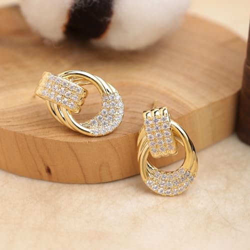 Jean Beau Chunky Gold Stud Earrings for Women Trendy Gold Plated Dangle Drop Prom Birthday Fashion Office Jewelry Gift - color: Gold CZ