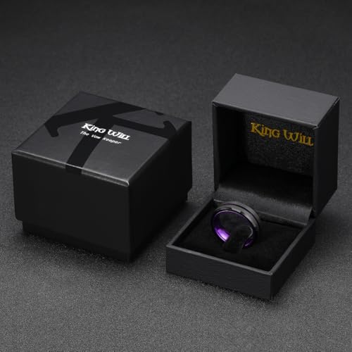 King Will Mens Tungsten Rings for Men Two Tone Grooved Mens Wedding Band Cool - color: Purple 6mm