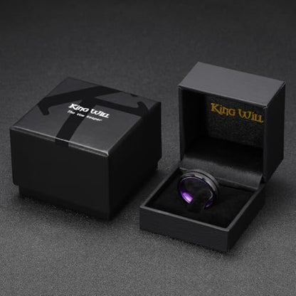 King Will Mens Tungsten Rings for Men Two Tone Grooved Mens Wedding Band Cool - color: Purple 6mm