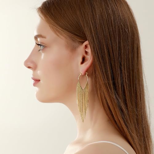 Ritach Dangle Earrings for Women 14k Gold Formal Fringe Long Dangle Tassel Earrings Chandelier Jewelry for Party Prom - style: Long-G