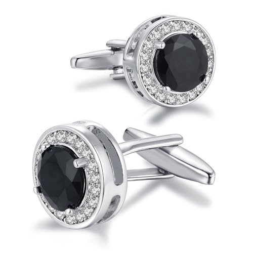 Crystal Cufflinks for Men CZ Cuff Links Sparkle Diamond Gold Ornate Cufflinks for Wedding Groom Best Man - style: Black