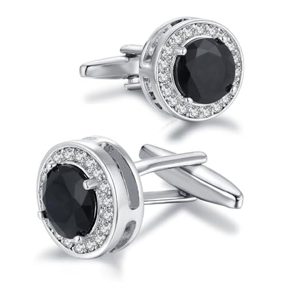 Crystal Cufflinks for Men CZ Cuff Links Sparkle Diamond Gold Ornate Cufflinks for Wedding Groom Best Man - style: Black