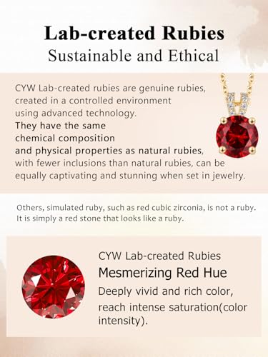 CYW Genuine Sapphire/Emerald/Ruby/Moissanite Necklace for Women, Really Authentic Solid 925 Sterling Silver, 16"/18"/20" Adjustable Chain, Anniversary Mother's Day Valentines Gift - color: Ruby - Round - Yellow Gold, size: 8mm
