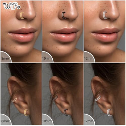 G23 Titanium Conch Piercing Jewelry Hoop: 16G 8mm/10mm/12mm Diamond Cartilage Earring Helix Double Piercing Hoop Septum Rings Hypoallergenic Nose Rings Hinged Segment Clicker Lip Rings Rook Daith Tragus Earrings - color: Rose Gold-Double Layers