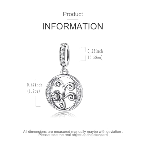 LNQOBU Complete A~Z Alphabet Charm Letter Beads, Solid 925 Sterling Silver with Cubic Stones Rose Alphabet Charm fits Pandora Bracelets Necklace Women Jewelry - color: CYT-O