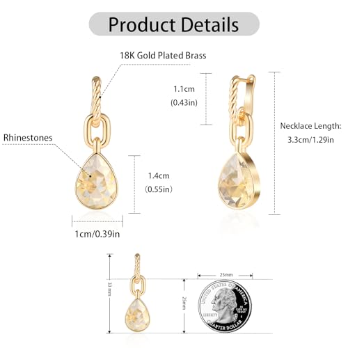 Crystals Teardrop Dangle Drop Earrings, 18K Gold Plated Hoop Earrings Zirconia Jewelry for Women Gifts - color: Champagne-Long