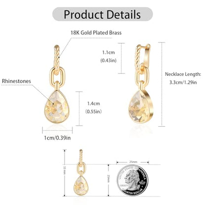 Crystals Teardrop Dangle Drop Earrings, 18K Gold Plated Hoop Earrings Zirconia Jewelry for Women Gifts - color: Champagne-Long