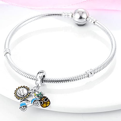 Pandach 925 Sterling Silver Charms for Bracelets and Necklaces Travel Round The World Beads Charms Relaxation Dangle Pendant,Jewelry Beads Gifts for Women - style: Sun Pineapple Electric Car Charm