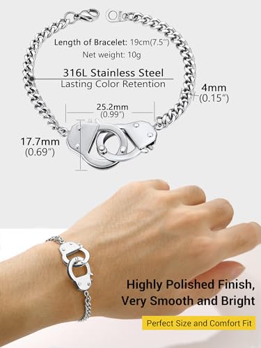 PROSTEEL Trendy Handcuffs Design/Customize Words Ankle Bracelet For Women, 316L Stainless Steel Anklets Silver/Gold/Black Tone, Hypoallergenic, Come with Box - style: B Silver-Bracelet(7.5")