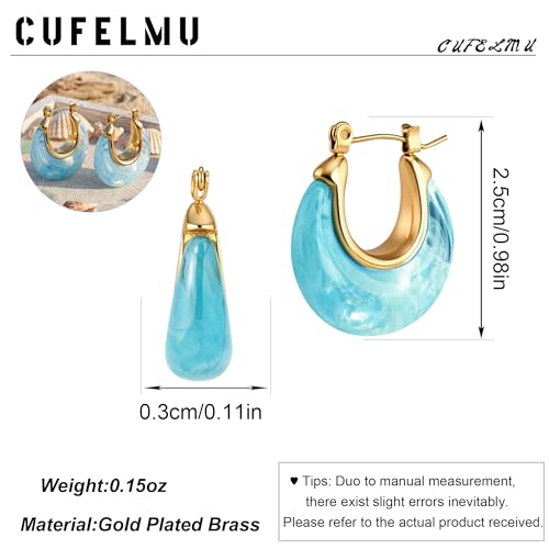 Chunky Hoop Earrings for Women, Lightweight Statement Daily Wear Gifts - color: blue