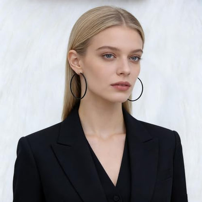 Hoop Earrings for Women, Hypoallergenic Stainless Steel Lightweight Thin Large Big Hoops Earrings Set for Women, Non Tarnish for Jewelry Gift 40MM - color: Black Bright Surface-60mm