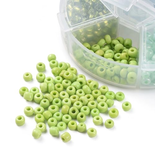 1Box 6/0 Glass Seed Beads 4mm Small Beads Round Loose Spacer Bead for DIY Friendship Bracelet Necklace Earring Summer Jewelry Making Phone Starp Craft Supplies Hole: 1~1.5mm About 600pcs/box Green - color: Green-4mm