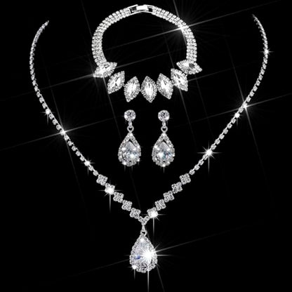 Unicra Bride Crystal Necklace Earrings Set Bridal Wedding Jewelry Sets Rhinestone Choker Necklace Prom Costume Jewelry Set for Women and Brides - color: E-3 Pack Silver Necklace Bracelet Earrings