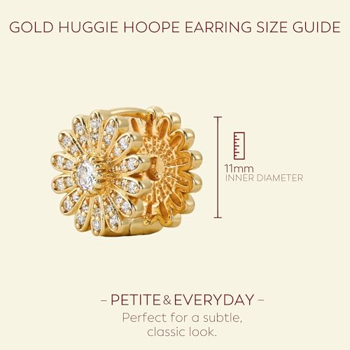 Hoop Earrings for Women 14K Gold Plated Huggie | U Shape,Cubic Zirconia,Dainty,Small,Simple,Lightweight,Hypoallergenic,Trendy,Everyday Jewelry,Gift - color: 03. Daisy