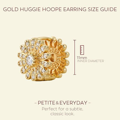 Hoop Earrings for Women 14K Gold Plated Huggie | U Shape,Cubic Zirconia,Dainty,Small,Simple,Lightweight,Hypoallergenic,Trendy,Everyday Jewelry,Gift - color: 03. Daisy