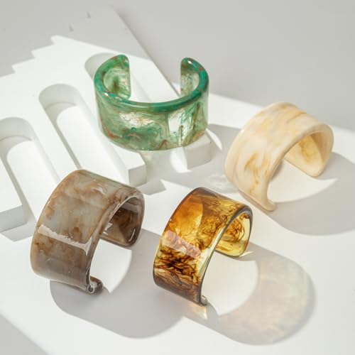 Colorful Acrylic Resin Open Bracelet Geometric Simple Transparent Tortoiseshell Acetate Plate Cuff Bangle Lightweight Chunky Thick Thin Wide Face Plastic Bracelet for Women Jewelry - color: A taupe brown