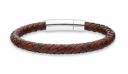 Miabella Genuine Italian Braided Leather Bracelet for Men, Made in Italy | Stainless Steel Clasp, Black or Brown Leather - color: Brown, size: Medium - 8" Length